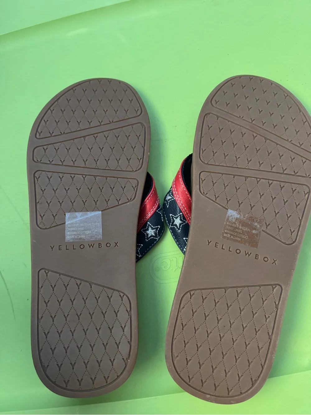 Yellow Box red white and blue flip flops - Picture 2 of 3